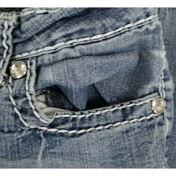 Clash Women's Distressed Whiskered Embroidered Jewel Frayed Cuff Jeans Size 3 - Picture 10 of 11